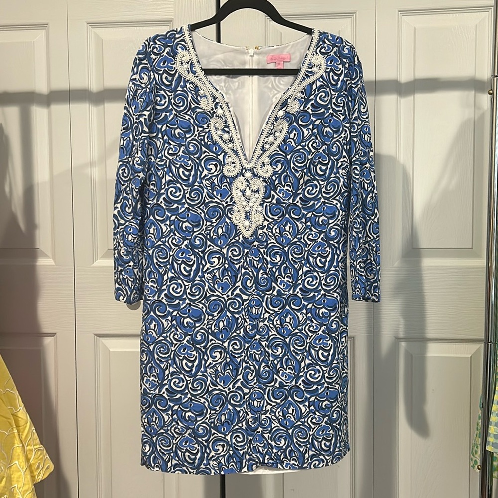Chasing Tail Blue and White 3/4 Sleeve Lilly Pulitzer Dress